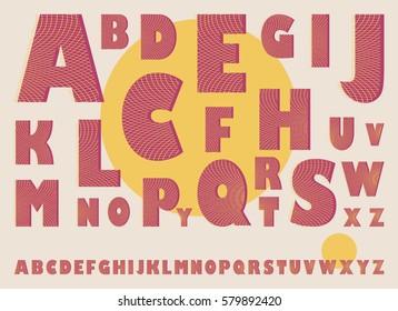 decorated alphabet with hatching mesh pattern in vintage red shades