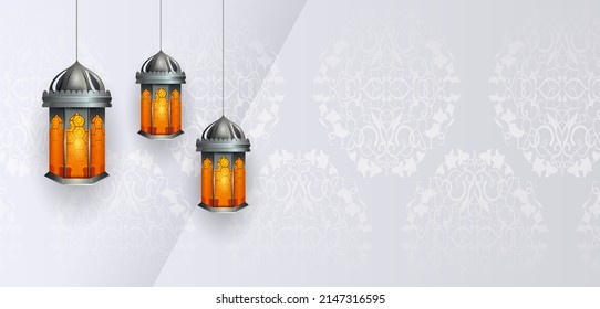 Dekorierte arabische Laterne auf Eid Mubarak (Happy Eid) Ramadan-Hintergrund auf Vektorgrafik
