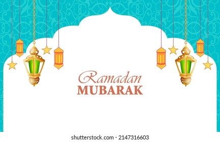 Decorated Arabic lantern in Eid Mubarak (Happy Eid) Ramadan background in vector