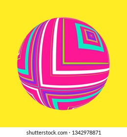 decorated ball with concentric squares pattern in vivid colors