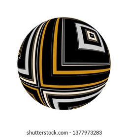 decorated ball with concentric squares pattern in silver gold shades