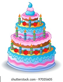 Decorated birthday cake 1 - vector illustration.