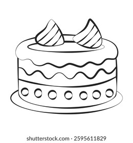 A decorated birthday cake in a linear style.