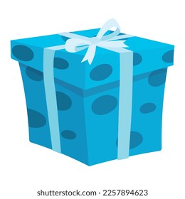 Decorated blue gift box with a bow. Vector isolated cartoon illustration.