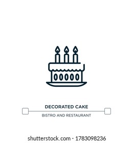 Decorated cake icon. Thin line black decorated cake icon, flat vector simple element illustration from editable restaurant concept isolated stroke on white background. Can be used for web and mobile
