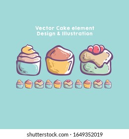 Decorated cake illustration set, Vector Design Elements