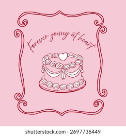 Decorated cake with romantic quote in frame