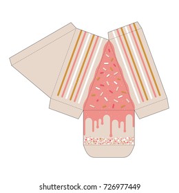 Decorated cake slice box cutout template. Favor box. Die cut