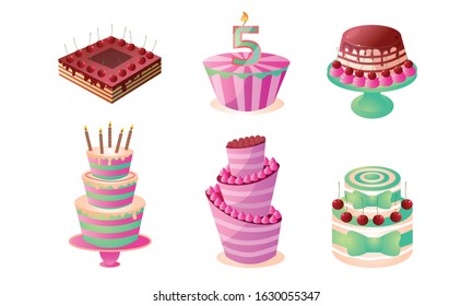 Decorated cakes for holidays and birthday vector illustration
