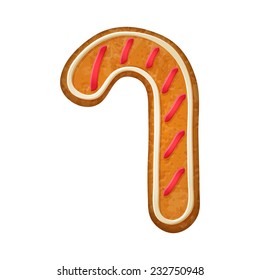 Decorated candy cane. Gingerbread cookie. Holiday symbol. Sweet bakery.