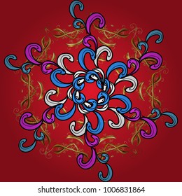 Decorated card with mandala in colored colors on red, black and blue colors. Vector islamic template for restaurant menu, flyer, greeting card, brochure, book cover and any other decorations.