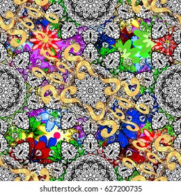 Decorated card with mandala in colored colors on background. Vector islamic template for restaurant menu, flyer, greeting card, brochure, book cover and any other decorations.