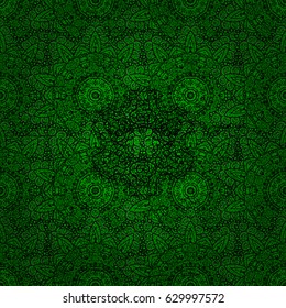 Decorated card with mandala in colored colors on green background. Vector islamic template for restaurant menu, flyer, greeting card, brochure, book cover and any other decorations.