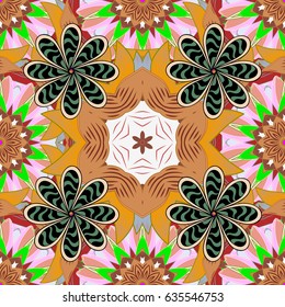 Decorated card with mandala in colored colors on violet background. Vector islamic template for restaurant menu, flyer, greeting card, brochure, book cover and any other decorations.