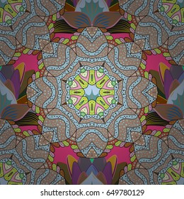 Decorated card with mandala in colored colors on a white background. Vector islamic template for restaurant menu, flyer, greeting card, brochure, book cover and any other decorations.