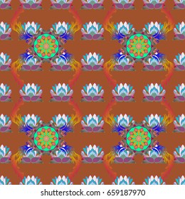 Decorated card with mandala in colored colors on colorful background. Vector islamic template for restaurant menu, flyer, greeting card, brochure, book cover and any other decorations.