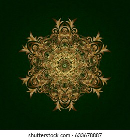 Decorated card with mandala in golden colors on green background. Vector islamic template for restaurant menu, flyer, greeting card, brochure, book cover and any other decorations.