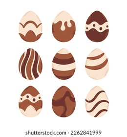 Decorated chocolate eggs collection. Happy Easter. Easter sweets. Hand drawn vector illustration