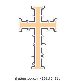 Decorated Christian cross for web banner or social graphic. Religion concept illustration.