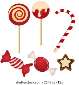 Decorated Christmas Candy Illustration on White Background.