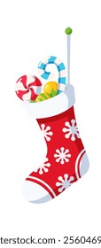 Decorated christmas stocking with gifts