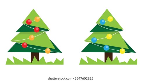 Decorated Christmas Tree Abstract Isolated on White. International winter holiday New Year decoration element vector art