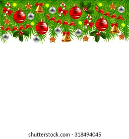 Decorated Christmas tree branches on top isolated vector realistic vector