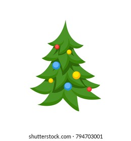 Decorated christmas tree cartoon vector Illustration