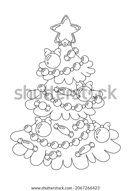 Decorated Christmas Tree Coloring Book Page Stock Vector (Royalty Free ...