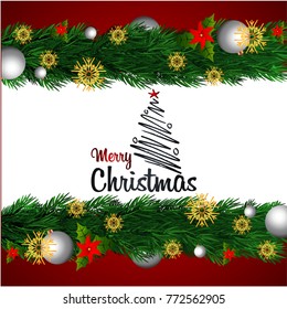 Decorated christmas tree, decoration balls and lamps. Merry Chri