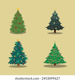 decorated christmas tree flat design collection