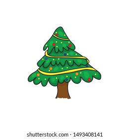 decorated christmas tree . Flat style vector illustration isolated on white background