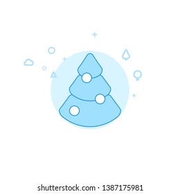 Decorated Christmas Tree Flat Vector Icon. Wild Tree Illustration. Light Flat Style. Blue Monochrome Design. Editable Stroke. Adjust Line Weight.