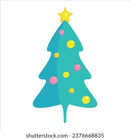 Decorated Christmas Tree Flat Vector Illustration 