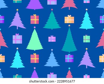 Decorated Christmas tree with gift boxes isolated on white background. Gifts under the tree. Merry Christmas. Xmas design for greeting cards, wrapping paper and banners. Vector illustration
