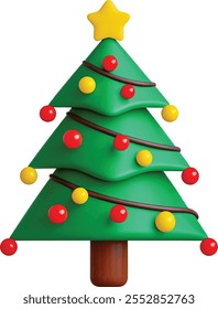 Decorated Christmas tree with gift boxes, isolated on white background.