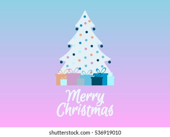 Decorated Christmas tree with gifts. Rose Quartz and serenity of the background color. Vector illustration
