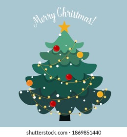 Decorated christmas tree. Holiday background. Merry Christmas and Happy New Year. Vector illustration.