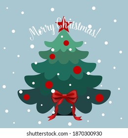Decorated christmas tree. Holiday background. Merry Christmas and Happy New Year. Vector illustration.
