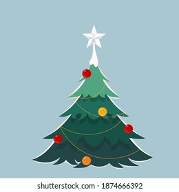 Decorated christmas tree. Holiday background. Merry Christmas and Happy New Year. Vector illustration.