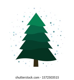 Decorated Christmas Tree, Holiday Light Tree, Ornaments, Icon Vector Illustration Background