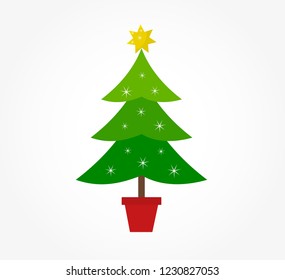 Decorated Christmas tree icon. Vector illustration.