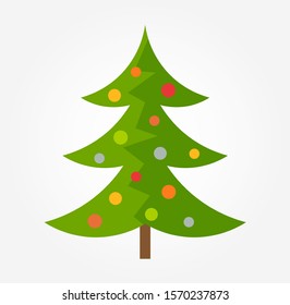 Decorated Christmas tree icon. Vector illustration.