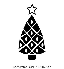 Decorated Christmas tree icon. Vector illustration.