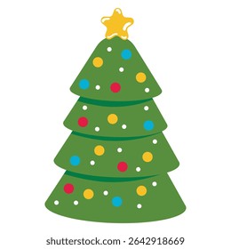 Decorated Christmas tree icon. Vector illustration