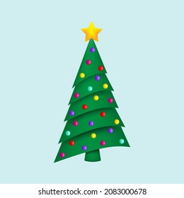 Decorated Christmas tree, isolated cartoon vector illustration.