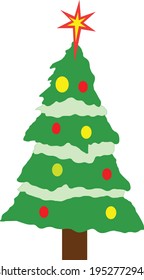 Dekorierter Weihnachtsbaum einzeln auf weißem Hintergrund