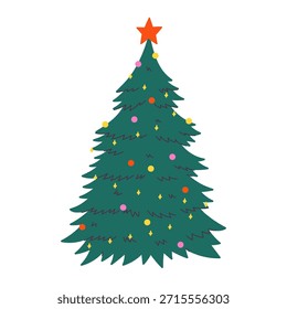 Árbol de Navidad decorado aislado en el fondo blanco. Gráficos de Vector.