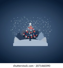 Decorated Christmas tree. Merry Christmas and Happy New Year background. Vector illustration