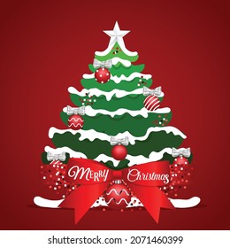 Decorated Christmas tree. Merry Christmas and Happy New Year background. Vector illustration
